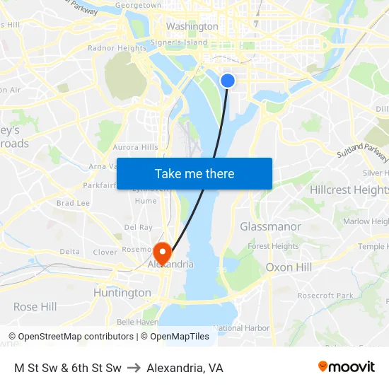 M St Sw & 6th St Sw to Alexandria, VA map