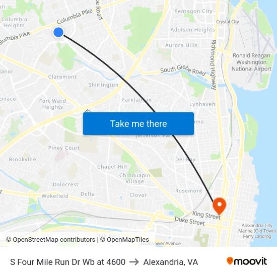 S Four Mile Run Dr Wb at 4600 to Alexandria, VA map