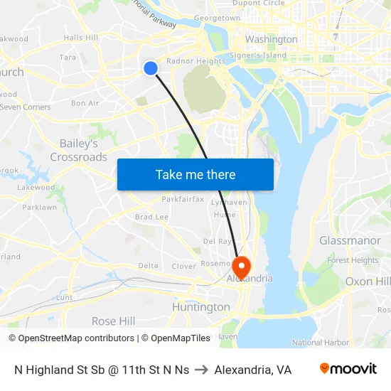N Highland St Sb @ 11th St N Ns to Alexandria, VA map