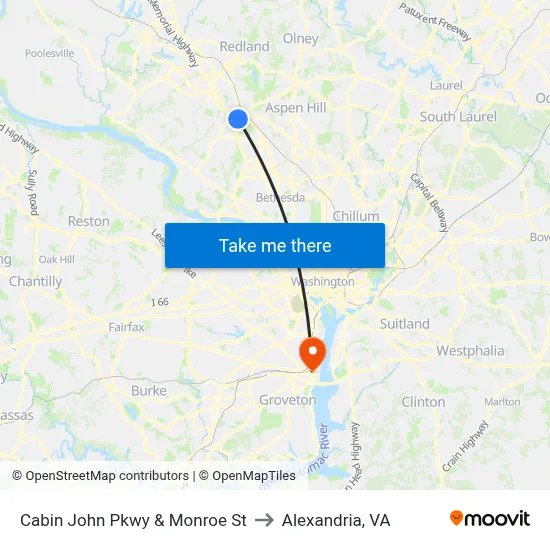 Cabin John Pkwy & Monroe St to Alexandria, VA map