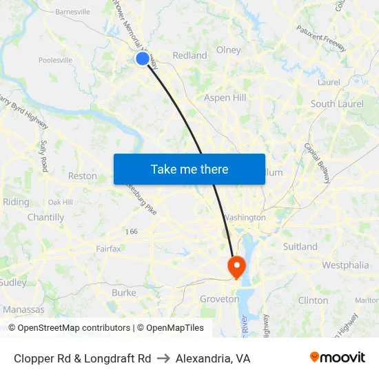 Clopper Rd & Longdraft Rd to Alexandria, VA map