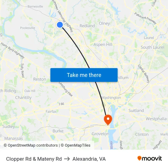 Clopper Rd & Mateny Rd to Alexandria, VA map
