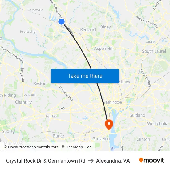 Crystal Rock Dr & Germantown Rd to Alexandria, VA map