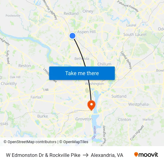 W Edmonston Dr & Rockville Pike to Alexandria, VA map
