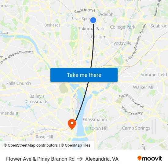 Flower Ave & Piney Branch Rd to Alexandria, VA map