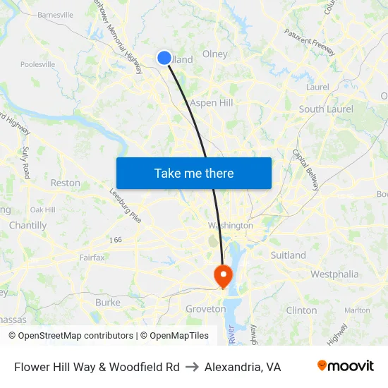 Flower Hill Way & Woodfield Rd to Alexandria, VA map