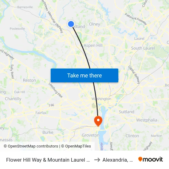 Flower Hill Way & Mountain Laurel Ln to Alexandria, VA map