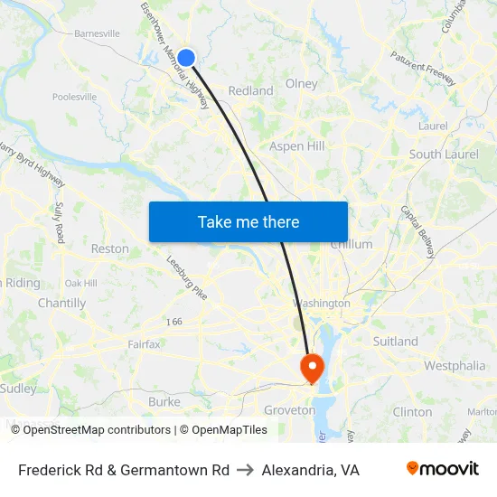 Frederick Rd & Germantown Rd to Alexandria, VA map