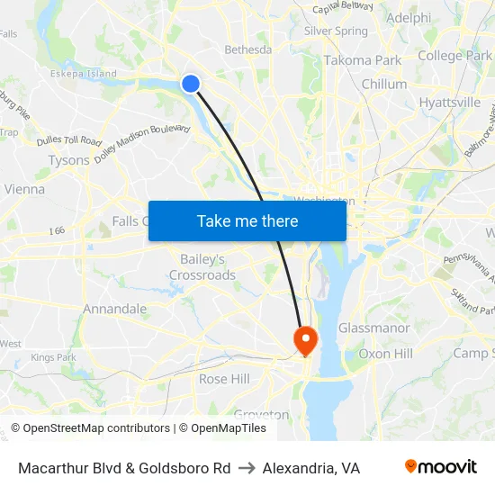 Macarthur Blvd & Goldsboro Rd to Alexandria, VA map