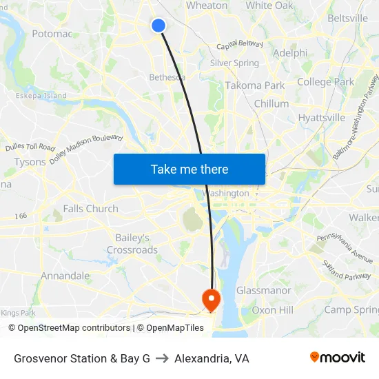 Grosvenor Station & Bay G to Alexandria, VA map