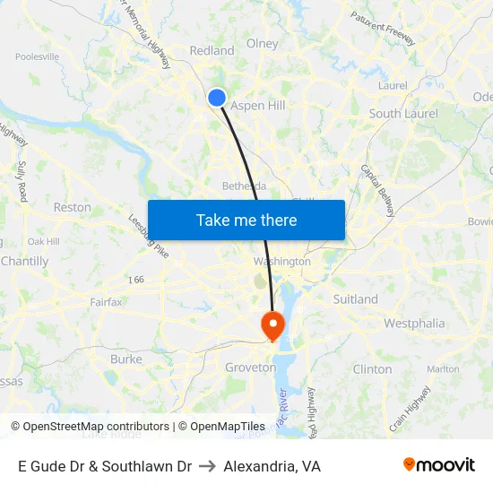 E Gude Dr & Southlawn Dr to Alexandria, VA map