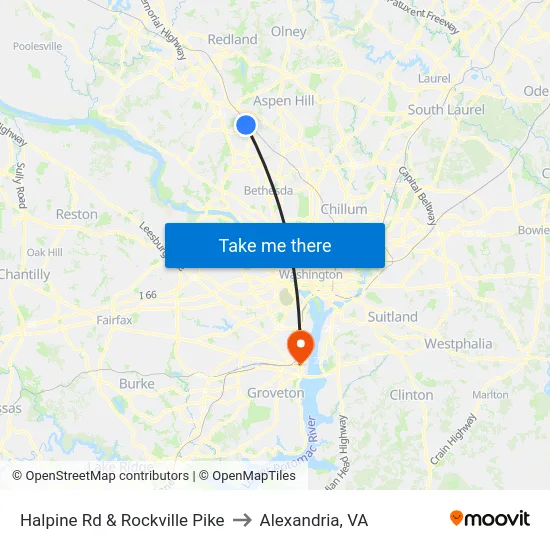 Halpine Rd & Rockville Pike to Alexandria, VA map