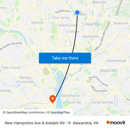 New Hampshire Ave & Adelphi Rd to Alexandria, VA map