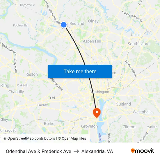 Odendhal Ave & Frederick Ave to Alexandria, VA map