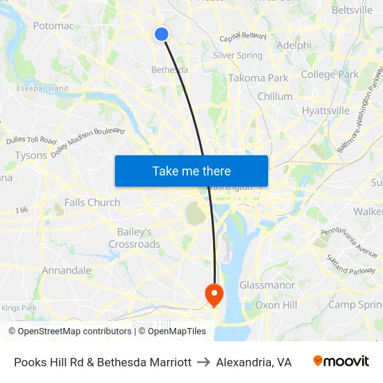 Pooks Hill Rd & Bethesda Marriott to Alexandria, VA map