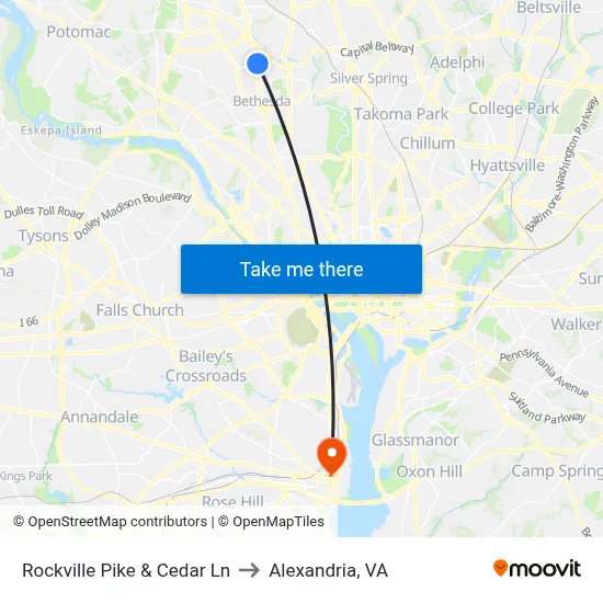 Rockville Pike & Cedar Ln to Alexandria, VA map