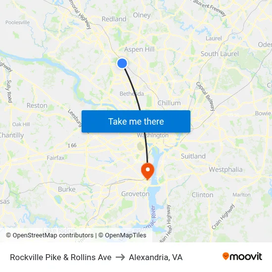 Rockville Pike & Rollins Ave to Alexandria, VA map