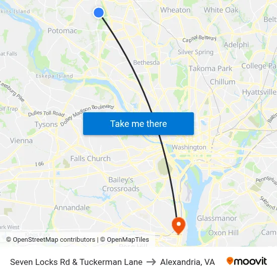 Seven Locks Rd & Tuckerman Lane to Alexandria, VA map