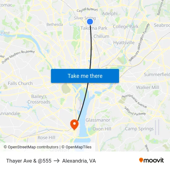 Thayer Ave & @555 to Alexandria, VA map