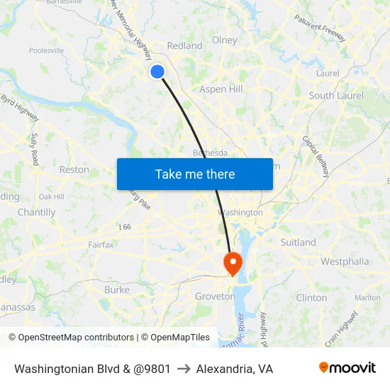 Washingtonian Blvd & @9801 to Alexandria, VA map