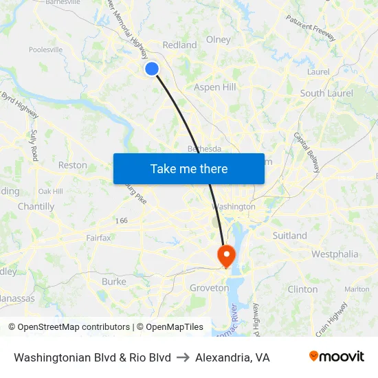 Washingtonian Blvd & Rio Blvd to Alexandria, VA map