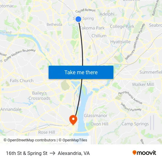 16th St & Spring St to Alexandria, VA map