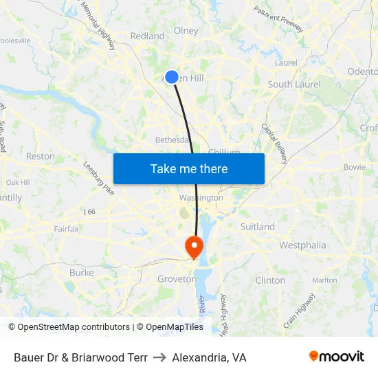 Bauer Dr & Briarwood Terr to Alexandria, VA map