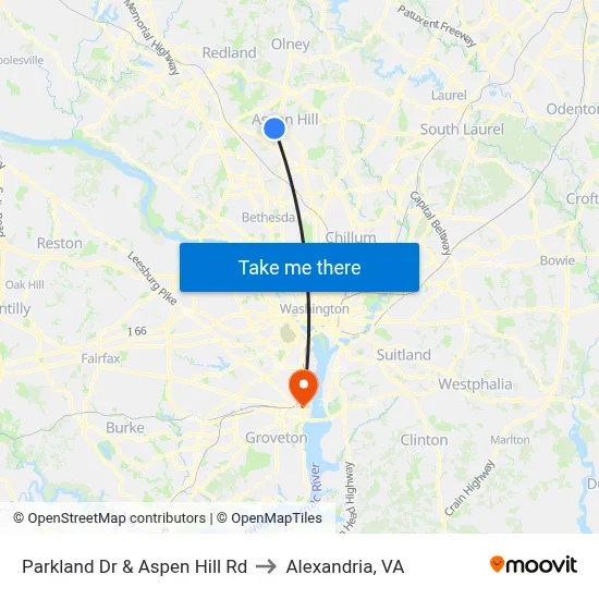 Parkland Dr & Aspen Hill Rd to Alexandria, VA map