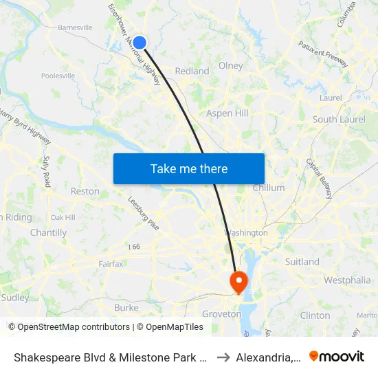 Shakespeare Blvd & Milestone Park & Ride to Alexandria, VA map