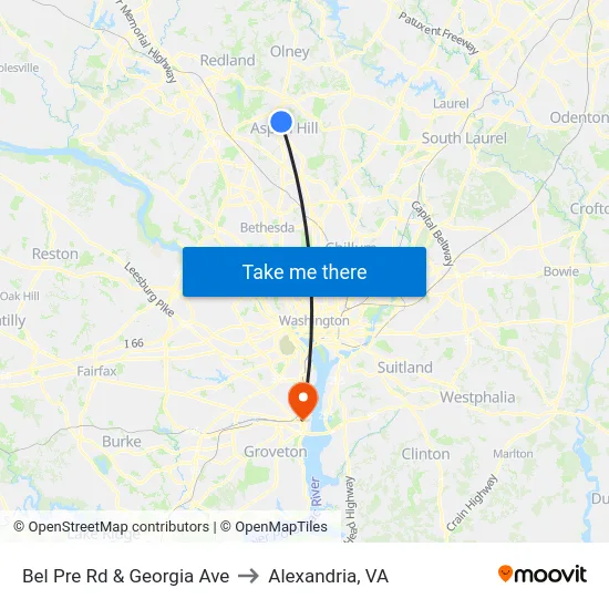 Bel Pre Rd & Georgia Ave to Alexandria, VA map