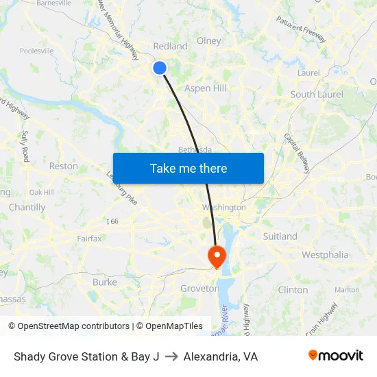Shady Grove Station & Bay J to Alexandria, VA map