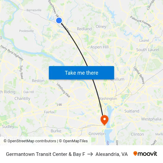 Germantown Transit Center & Bay F to Alexandria, VA map