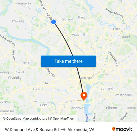 W Diamond Ave & Bureau Rd to Alexandria, VA map
