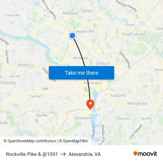 Rockville Pike & @1001 to Alexandria, VA map
