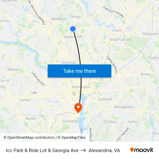 Icc Park & Ride Lot & Georgia Ave to Alexandria, VA map