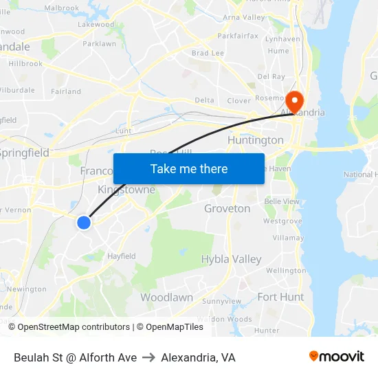 Beulah St @ Alforth Ave to Alexandria, VA map