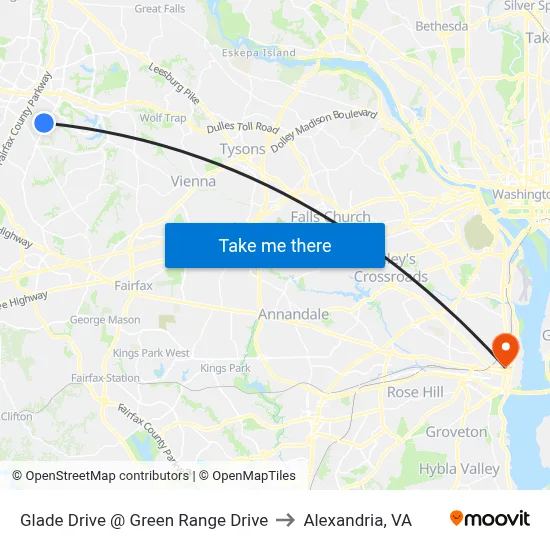 Glade Drive @ Green Range Drive to Alexandria, VA map