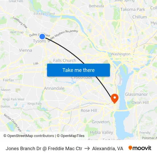Jones Branch Dr @ Freddie Mac Ctr to Alexandria, VA map