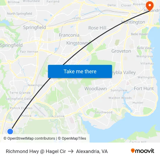 Richmond Hwy @ Hagel Cir to Alexandria, VA map