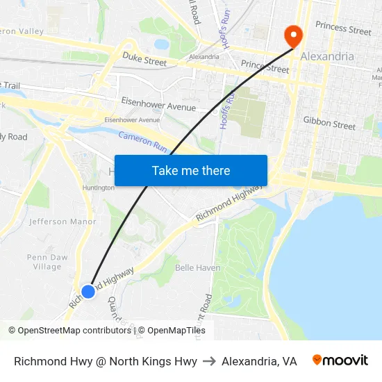 Richmond Hwy @ North Kings Hwy to Alexandria, VA map
