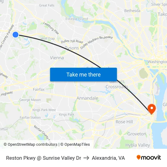 Reston Pkwy @ Sunrise Valley Dr to Alexandria, VA map
