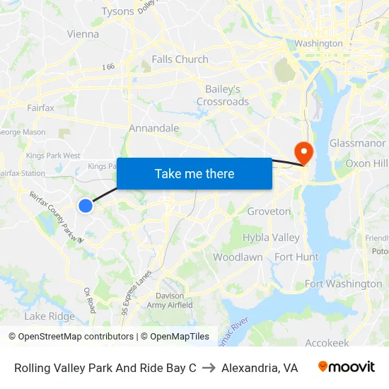 Rolling Valley Park And Ride Bay C to Alexandria, VA map