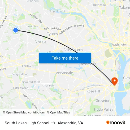 South Lakes High School to Alexandria, VA map