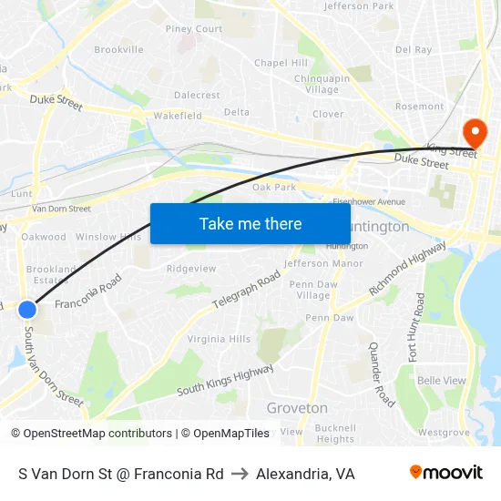 S Van Dorn St @ Franconia Rd to Alexandria, VA map