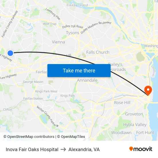 Inova Fair Oaks Hospital to Alexandria, VA map