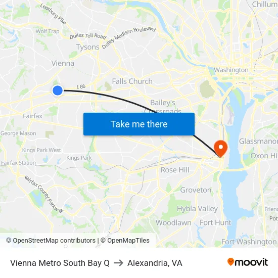 Vienna Metro South Bay Q to Alexandria, VA map