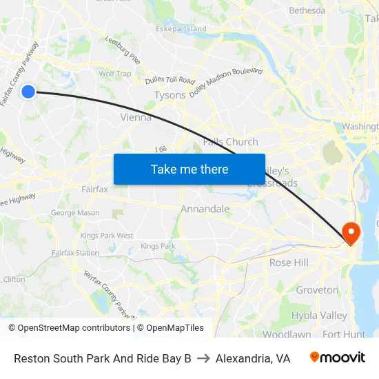 Reston South Park And Ride Bay B to Alexandria, VA map