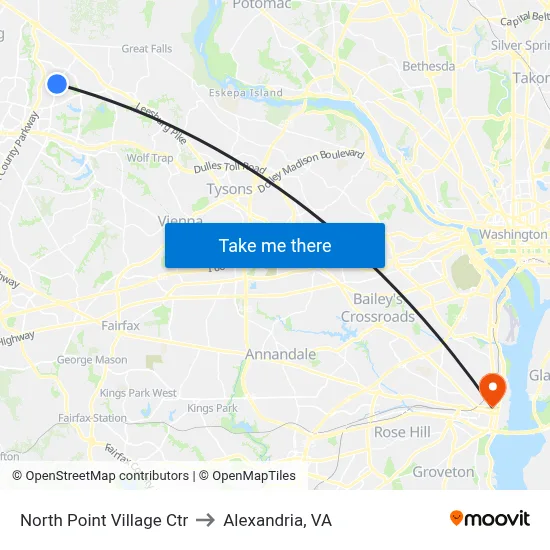 North Point Village Ctr to Alexandria, VA map
