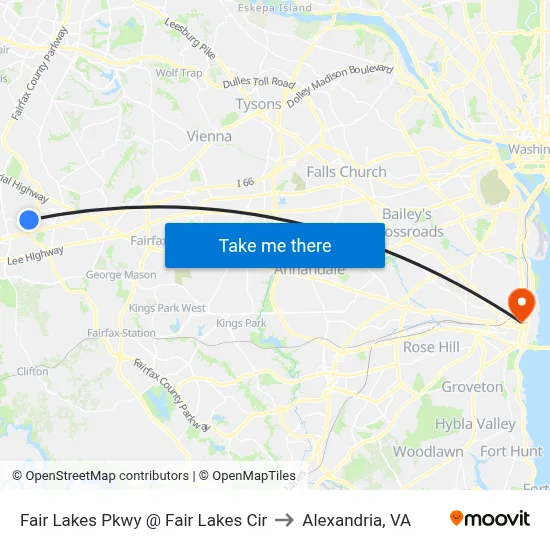 Fair Lakes Pkwy @ Fair Lakes Cir to Alexandria, VA map