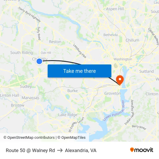 Route 50 @ Walney Rd to Alexandria, VA map